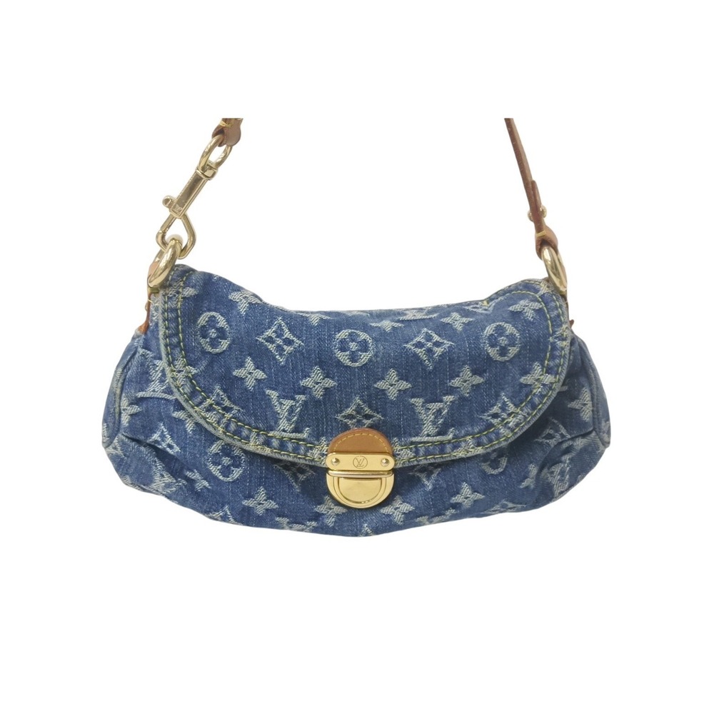 Louis Vuitton Hobo One Bag Denim Blue Leather Monogram Shoulder Pleaty